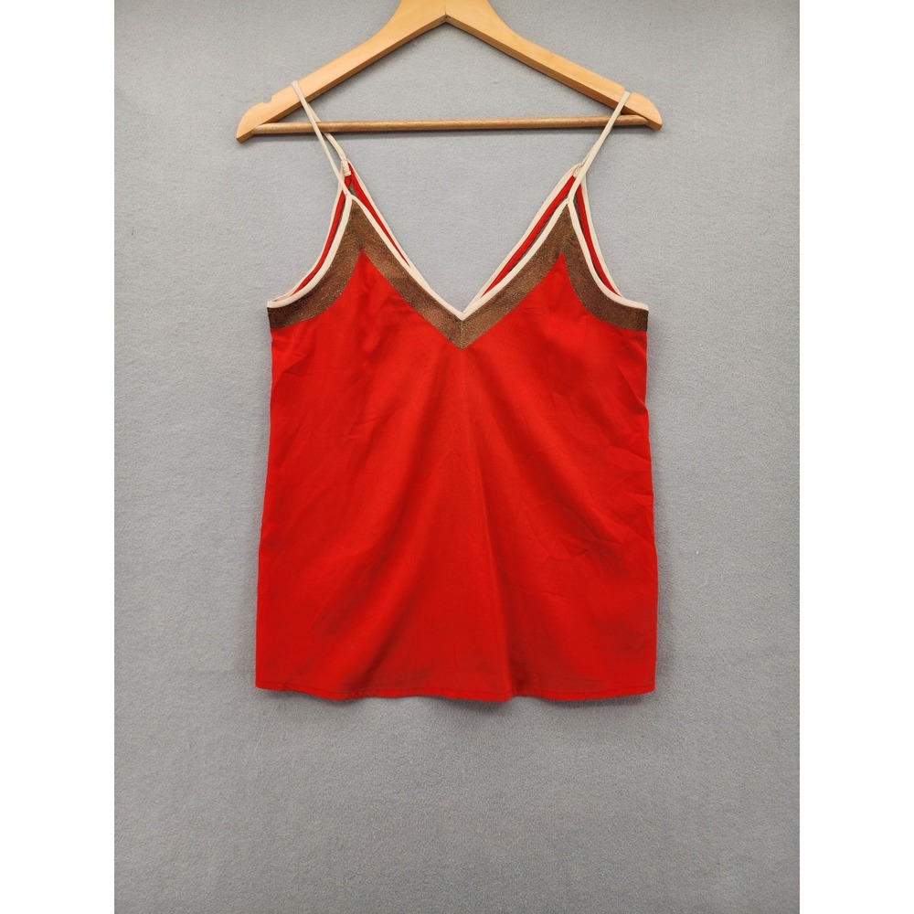 Ecote‎ Urban Outfitters Orange Red Metallic Gold Trim Camisole Tank Top XS Boho